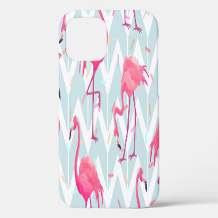 Flamingos Light Grey: Vintage Tropical. iPhone 12 Case