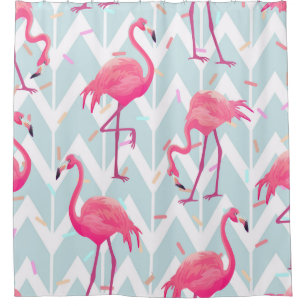 Flamingos Light Grey: Vintage Tropical. Shower Curtain