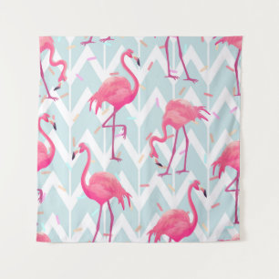 Flamingos Light Grey: Vintage Tropical. Tapestry