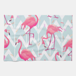 Flamingos Light Grey: Vintage Tropical. Tea Towel