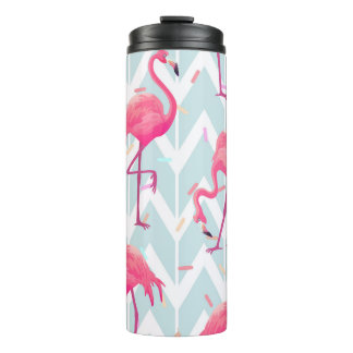 Flamingos Light Grey: Vintage Tropical. Thermal Tumbler