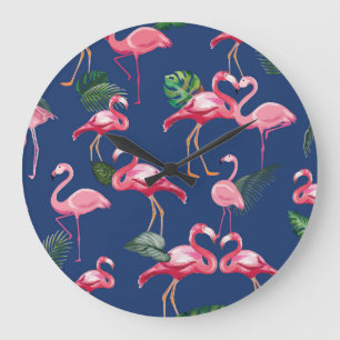Flamingos Love Pattern 2 Large Clock
