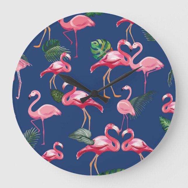 Flamingos Love Pattern 2 Large Clock (Front)