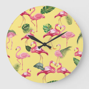Flamingos Love Pattern 3 Large Clock