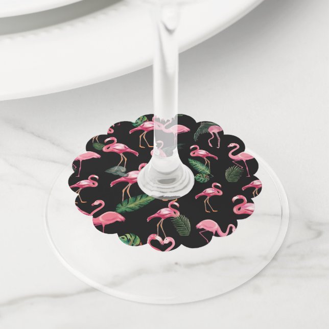 Flamingos Love Pattern 4 Wine Glass Tag (Close Up)