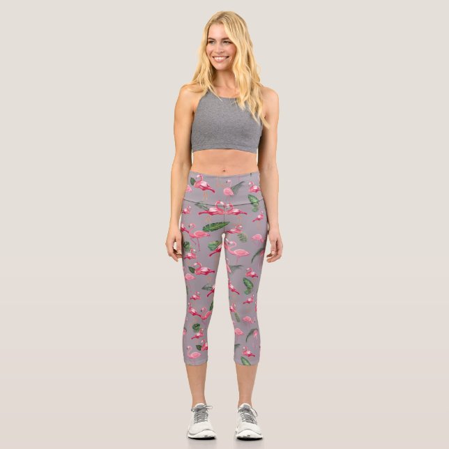 Flamingos Love Pattern 6 Capri Leggings (Front)
