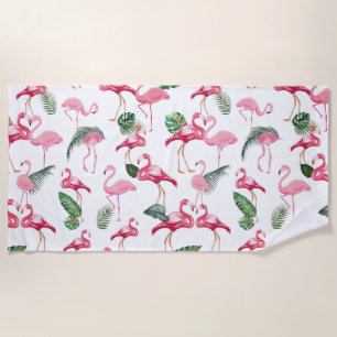 Flamingos Love Pattern Beach Towel