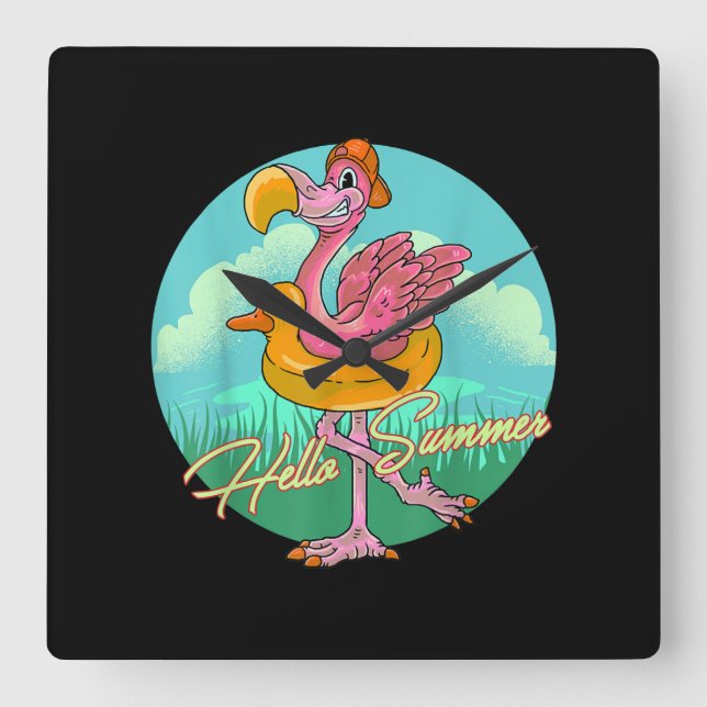 Flamingos Lover - Flamingo Ready For Summer Square Wall Clock (Front)