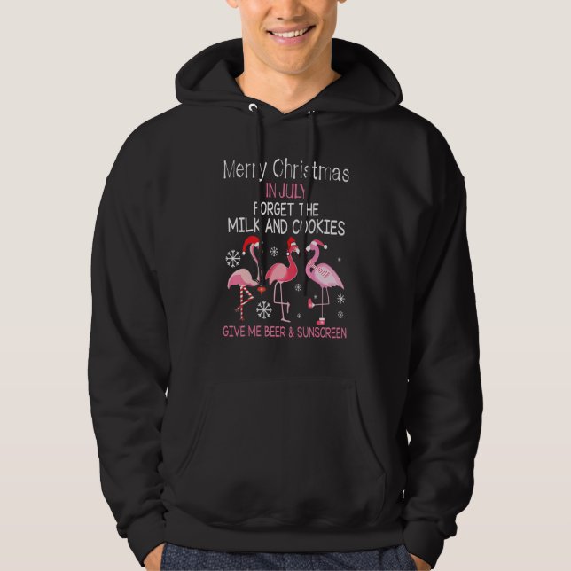 Flamingos Merry Christmas In July Give Me Beer Sun Hoodie (Front)