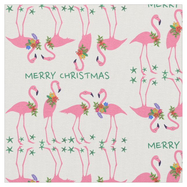 Flamingos Merry Christmas Pattern Fabric (Close Up)