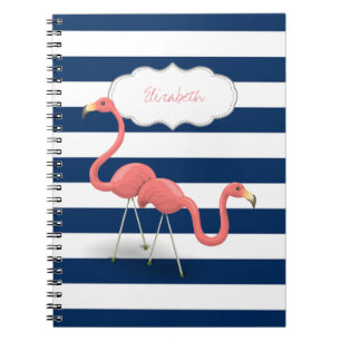 Flamingos ,Modern Navy Blue Stripes Notebook