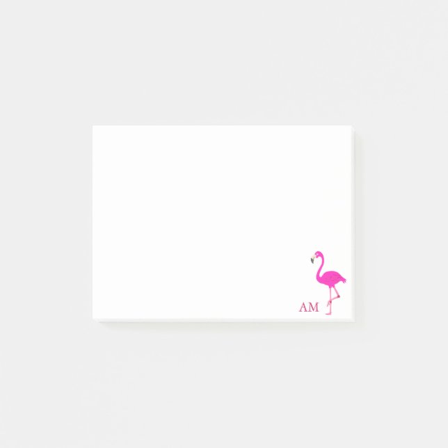 Flamingos & Monogram on White Post-it Notes (Front)