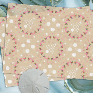 Flamingos n Seashells Beach Christmas Tissue Paper