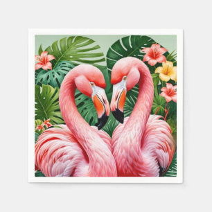 flamingos necks pink heart tropical Paper Napkin