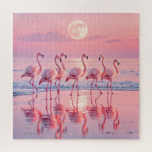 Flamingos On a Pink Beach Jigsaw Puzzle