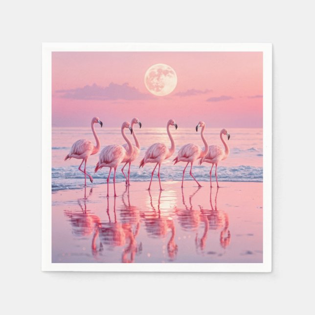 Flamingos On a Pink Beach Napkin (Front)