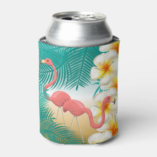 Flamingos on a Teal Tropical Beach Design Can Cooler