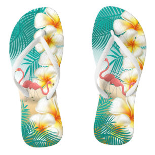 Flamingos on a Teal Tropical Beach Design Thongs