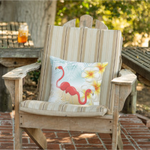 Flamingos on a Tropical Beach Design Outdoor Cushion