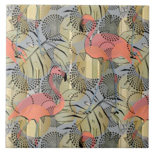 Flamingos on an abstract background ceramic tile