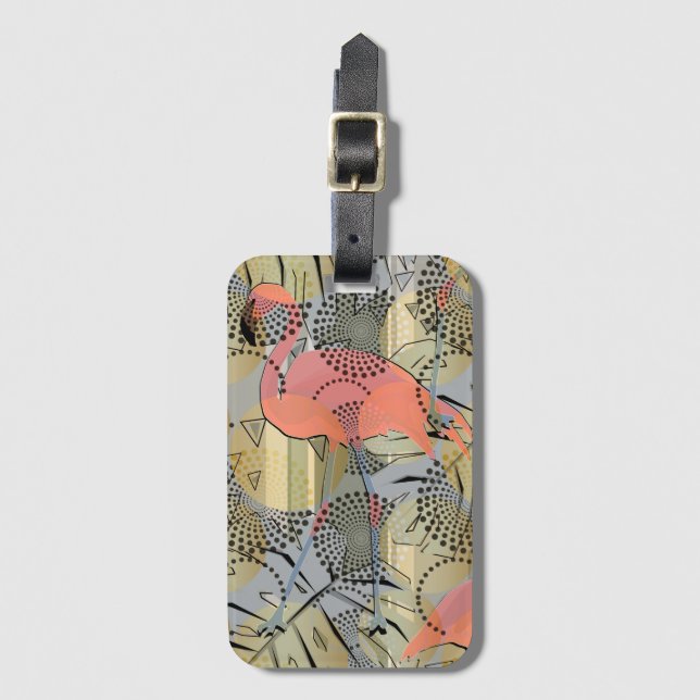 Flamingos on an abstract background.  luggage tag (Front Vertical)