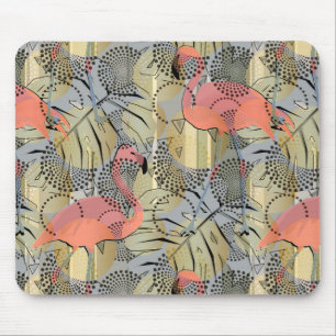 Flamingos on an abstract background. mouse pad