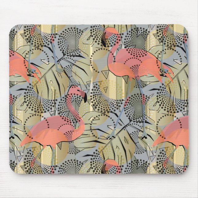 Flamingos on an abstract background. mouse pad (Front)