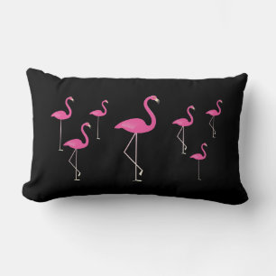 Flamingos on Black Lumbar Cushion