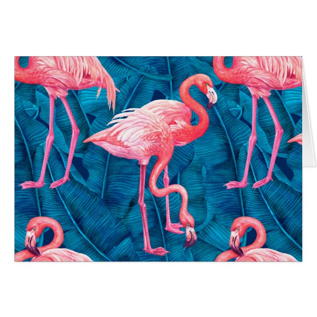 Flamingos on blue banana leaves (Front Horizontal)
