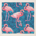 Flamingos on blue banana leaves scarf<br><div class="desc">Hand painted watercolor flamingo birds,  seamless pattern</div>