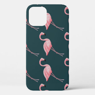 Flamingos on blue, vintage seamless pattern. iPhone 12 case