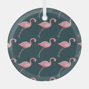 Flamingos on blue, vintage seamless pattern. glass tree decoration