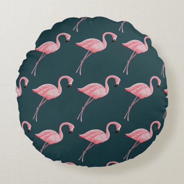 Flamingos on blue, vintage seamless pattern. round cushion (Front)