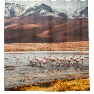 FLAMINGOS ON BODY OF WATER SHOWER CURTAIN