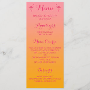 Flamingos On Pink And Orange Tropical Wedding Menu
