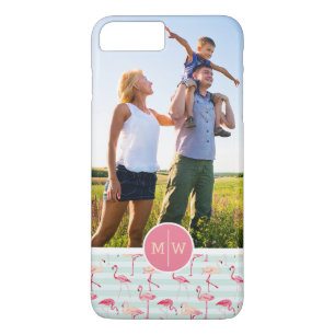 Flamingos On Stripes   Add Your Photo & Monogram iPhone 8 Plus/7 Plus Case