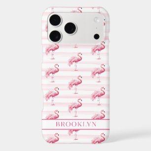 Flamingos on Watercolor Stripes Monogrammed