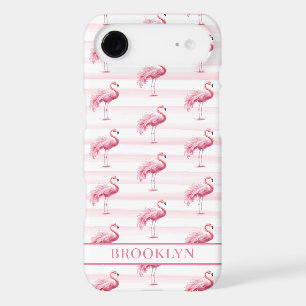 Flamingos on Watercolor Stripes Monogrammed