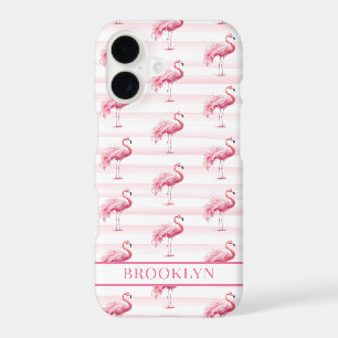 Flamingos on Watercolor Stripes Monogrammed