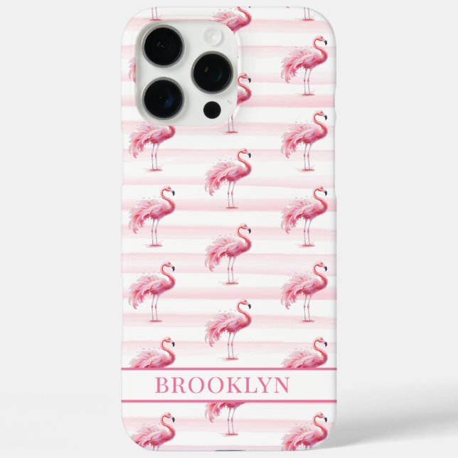 Flamingos on Watercolor Stripes Monogrammed Case-Mate iPhone Case (Back)