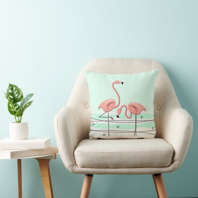 Flamingos Pair Aqua square Cushion (Chair)