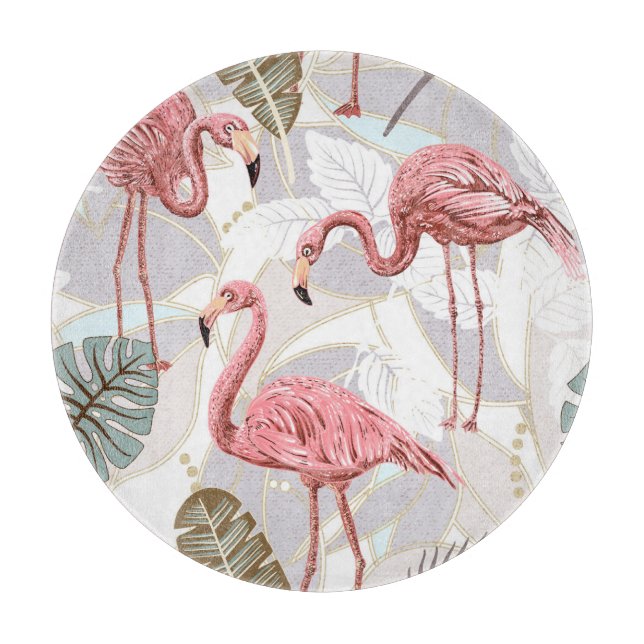 Flamingos, palm leaves: vintage pattern. cutting board (Front)