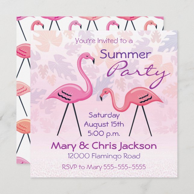 Flamingos Party Invitation (Front/Back)