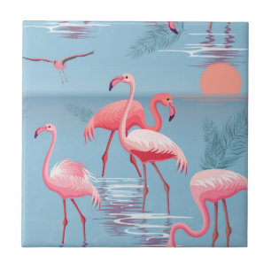 Flamingos Pattern 1 Ceramic Tile