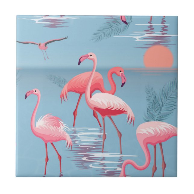 Flamingos Pattern 1 Ceramic Tile (Front)