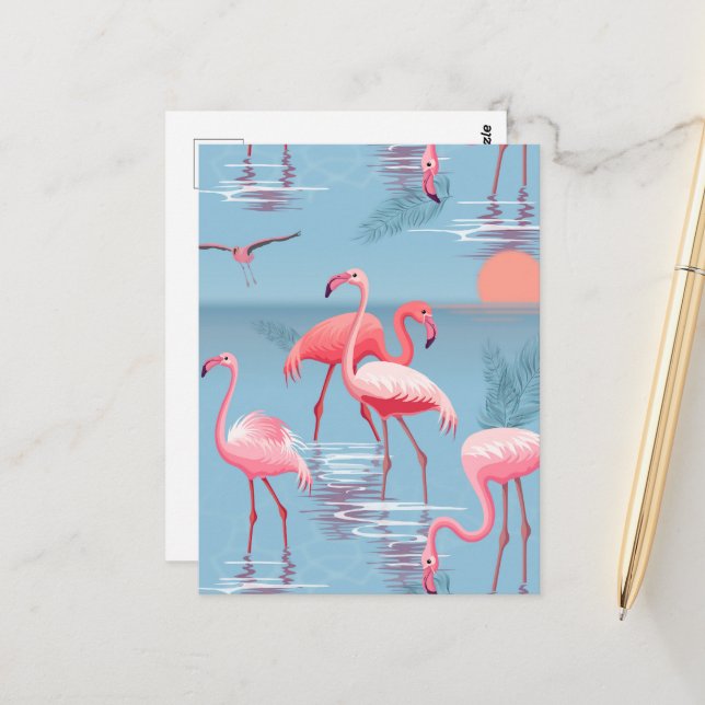 Flamingos Pattern 1 Postcard (Front/Back In Situ)