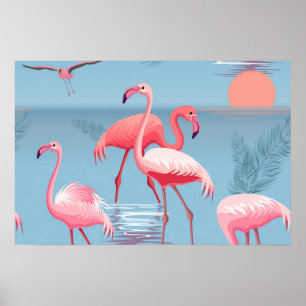 Flamingos Pattern 1 Poster
