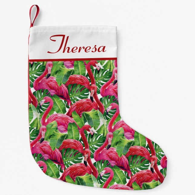 Flamingos personalised Christmas stocking (Front)