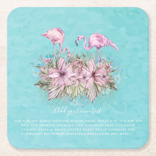 FLAMINGOS Personalised Square Paper Coaster (Front)