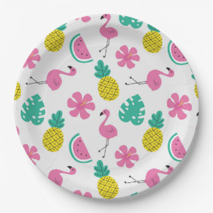 Flamingos, Pineapples and Flowers Paper Plate